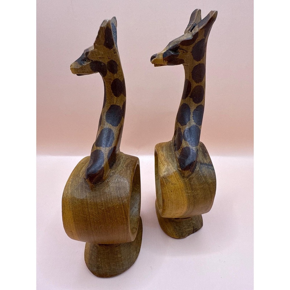 Wooden Giraffe Napkin Rings Set of 2, Carved Animal‎ Home Decor - Picture 3 of 10